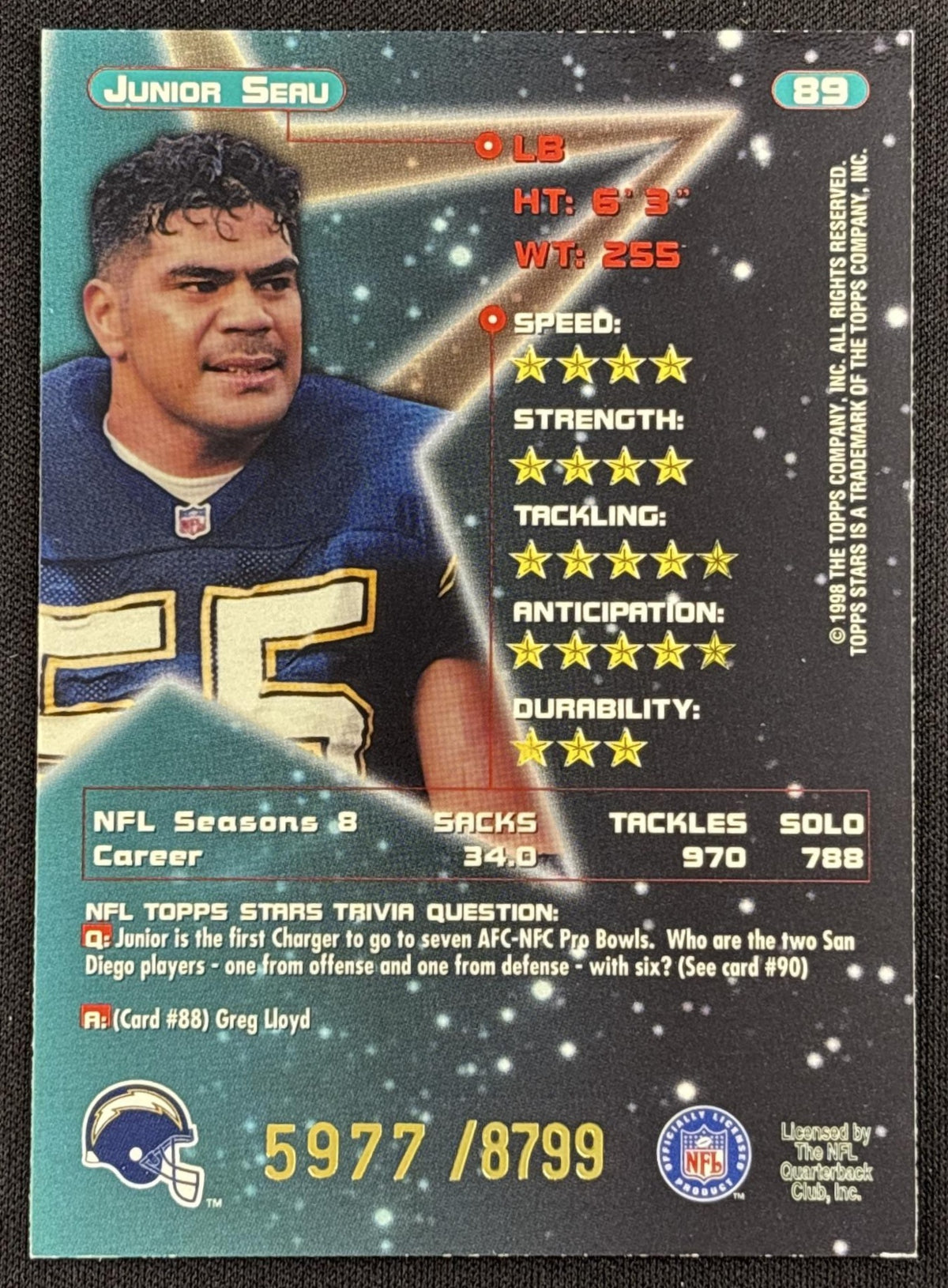 Junior Seau 1998 Topps Stars /8799 Chargers