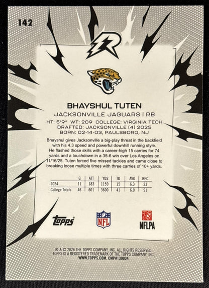 Bhayshul Tuten 2025 Topps Resurgence Sky Blue and Pink Shock Refractor Jaguars Jacksonville Jaguars Sports Trading Cards