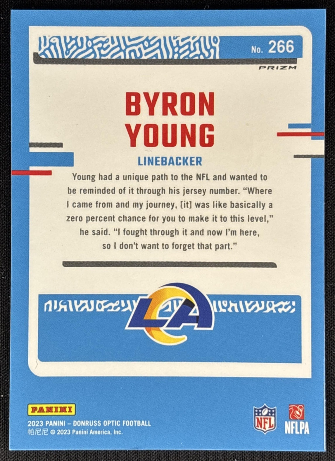Byron Young 2023 Panini Donruss Optic Holo Prizm Rams Sports Trading Cards