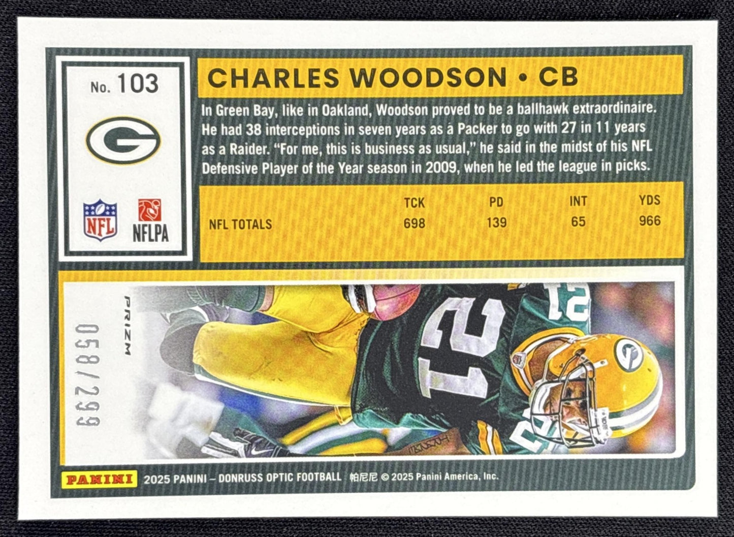 Charles Woodson 2025 Panini Donruss Optic Orange Prizm /299 Packers