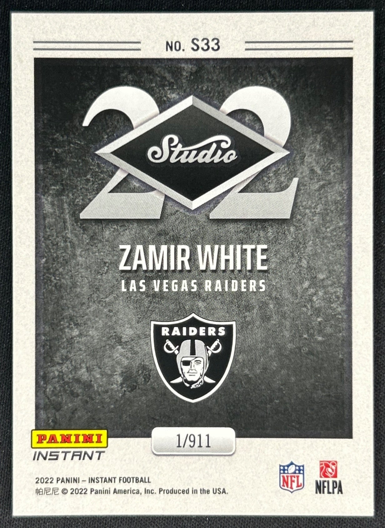 Zamir White 2022 Instant Studio Rookies Raiders Sports Trading Card