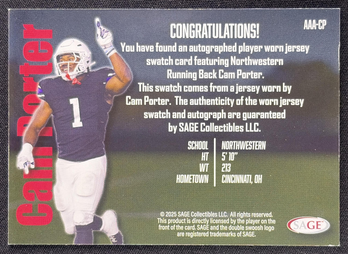 Cam Porter 2026 SAGE Athlete Apparel Auto Swatch High Series Wildcats