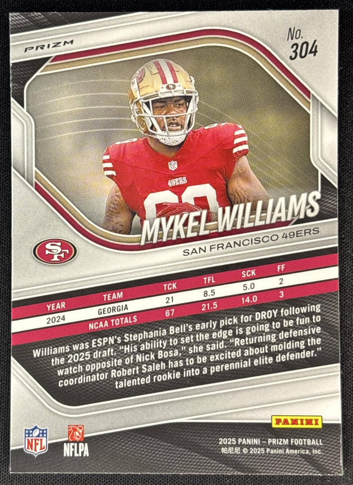 Mykel Williams 2025 Panini Prizm Neon Green Pulsar 49ers - San Francisco 49ers