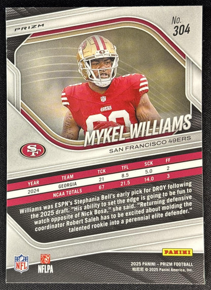 Mykel Williams 2025 Panini Prizm Neon Green Pulsar 49ers - San Francisco 49ers