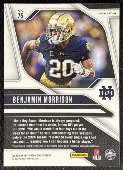 Benjamin Morrison 2025 Panini Prizm Draft Picks Red Ice Fighting Irish Buccaneers Sports Trading Card