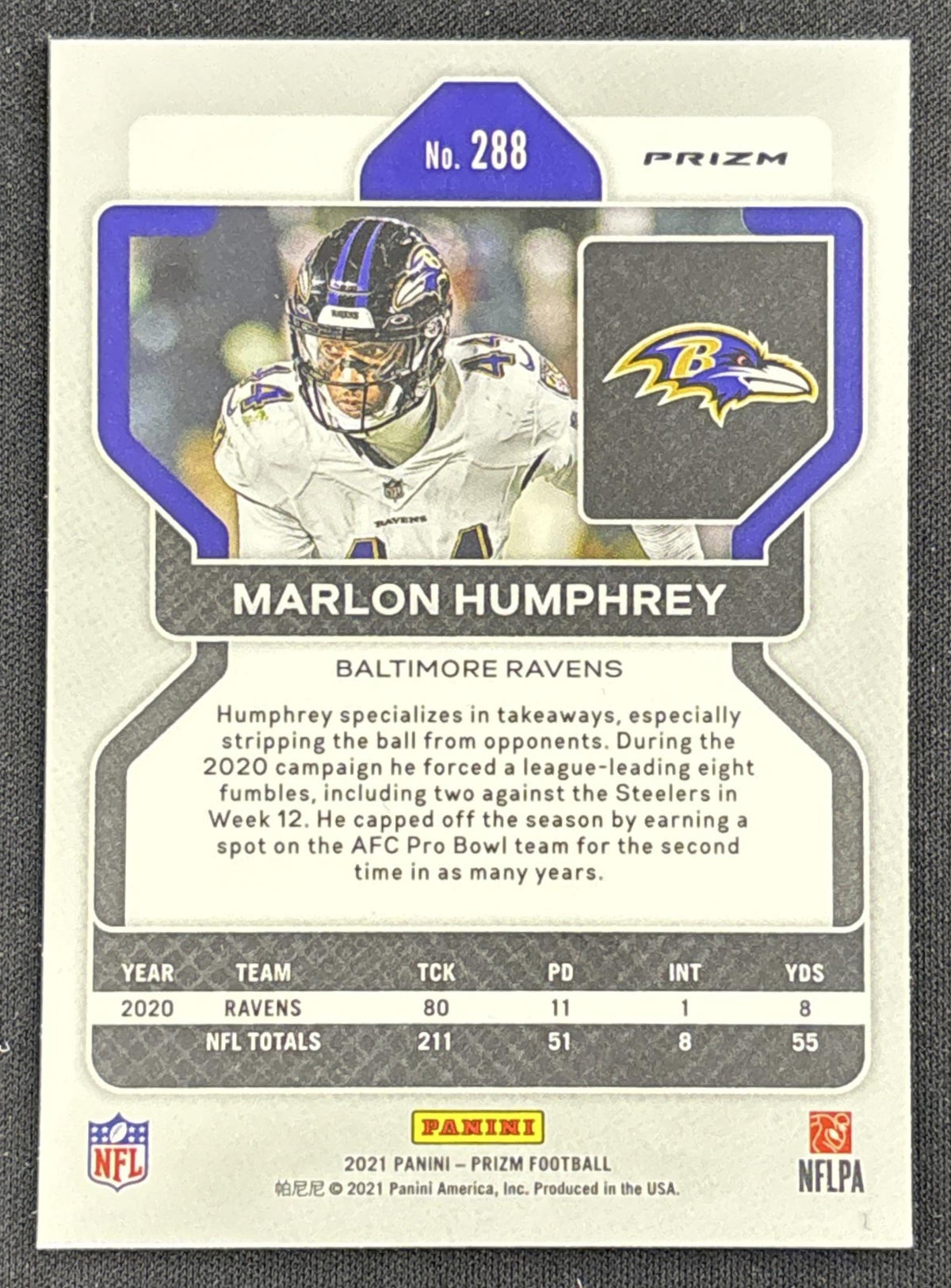Marlon Humphrey 2021 Panini Prizm Orange Ice Ravens