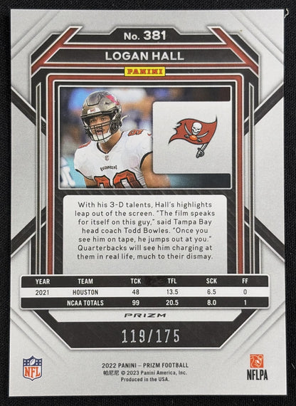 Logan Hall 2022 Panini Prizm Hyper /175 Buccaneers Sports Trading Card