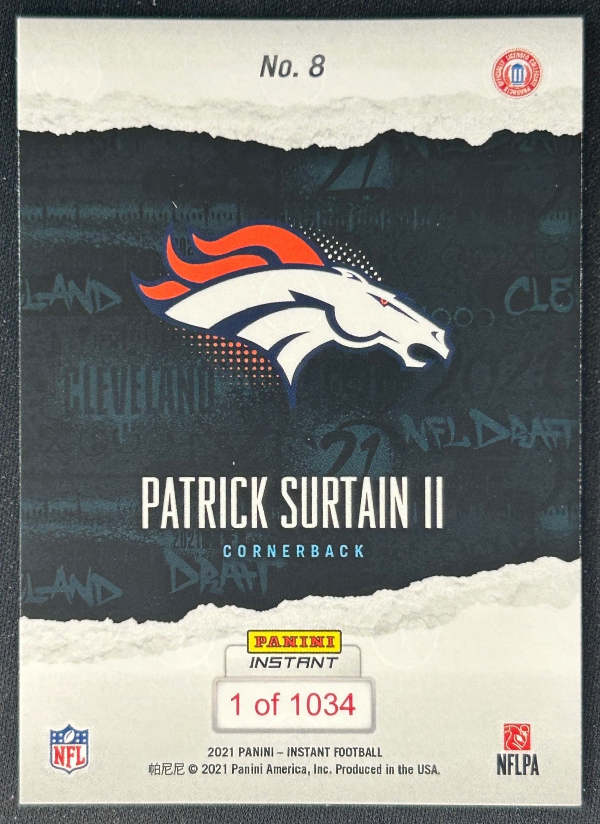 Patrick Surtain II 2021 Instant NFL Draft Night Broncos - back
