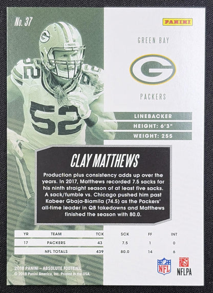 Clay Matthews 2018 Panini Absolute Spectrum Gold Packers