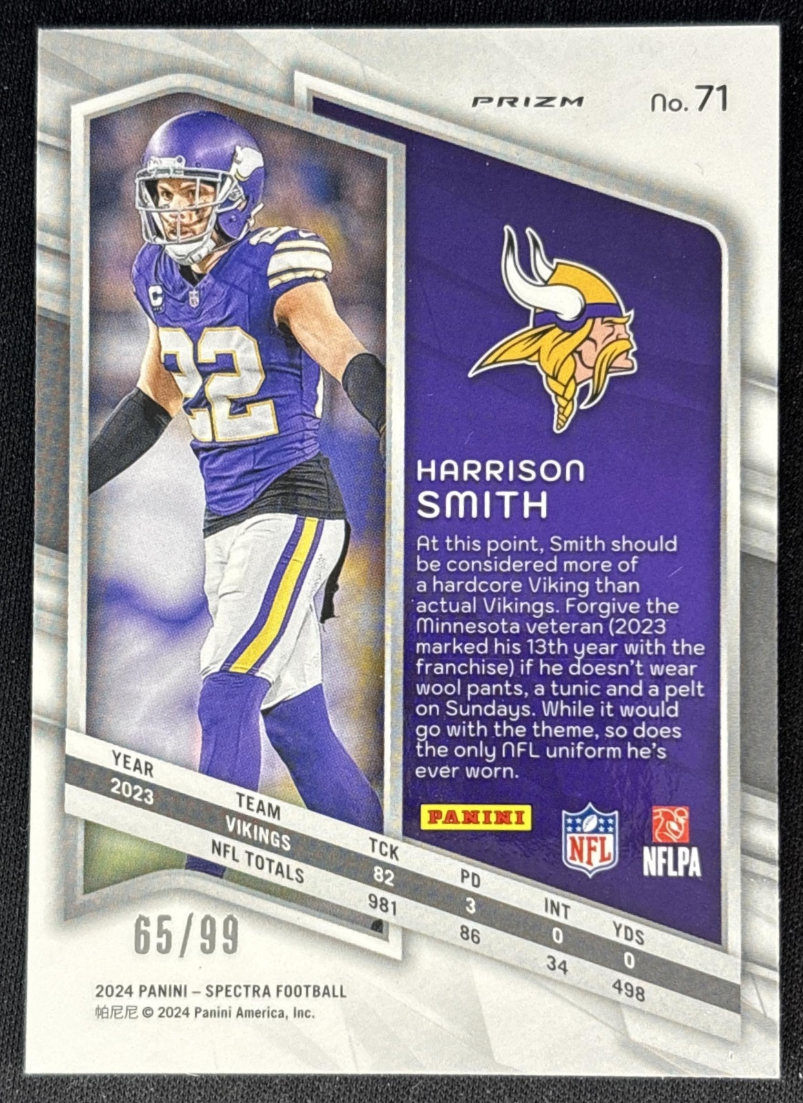Harrison Smith 2024 Panini Spectra Celestial /99 Vikings back