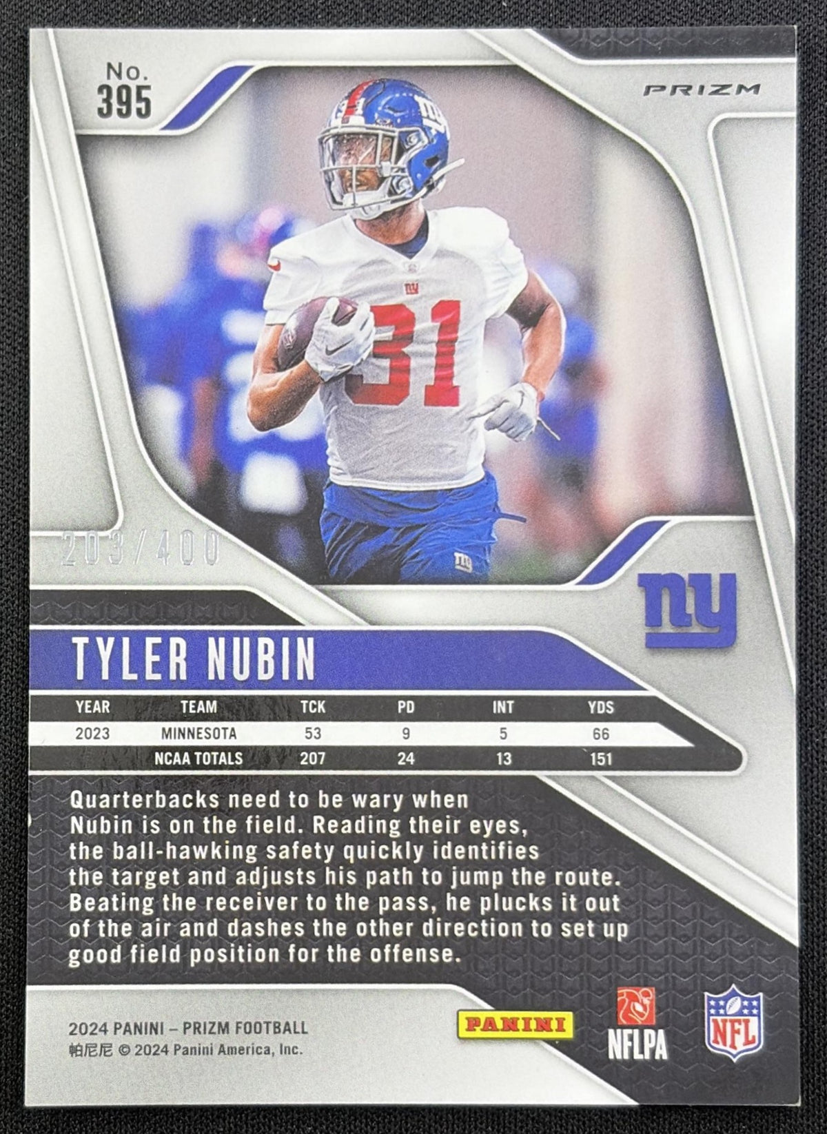 Tyler Nubin 2024 Panini Prizm Pandora /400 Giants back