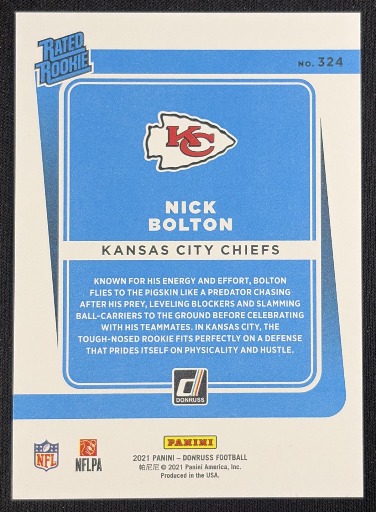 Nick Bolton 2021 Panini Donruss Press Proof Premium Chiefs