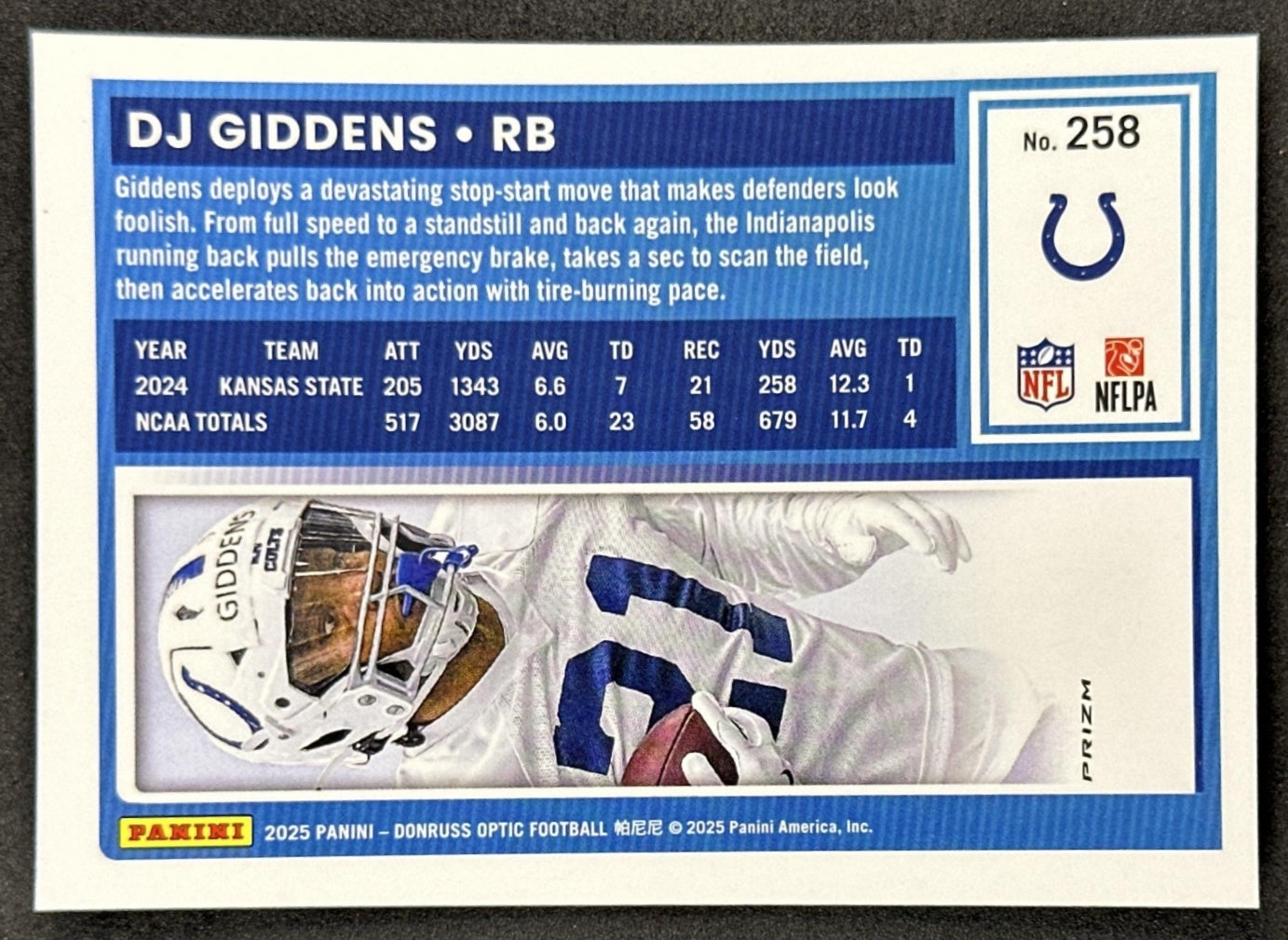 DJ Giddens 2025 Panini Donruss Optic Rated Rookie Stars Prizm Colts Sports Trading Card