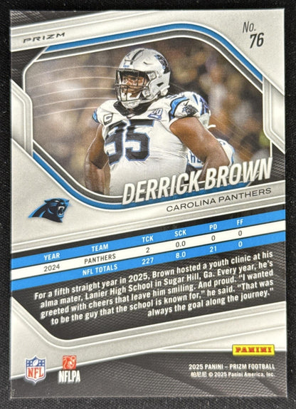 Derrick Brown 2025 Panini Prizm Red White & Blue Panthers Carolina Panthers Sports Trading Card