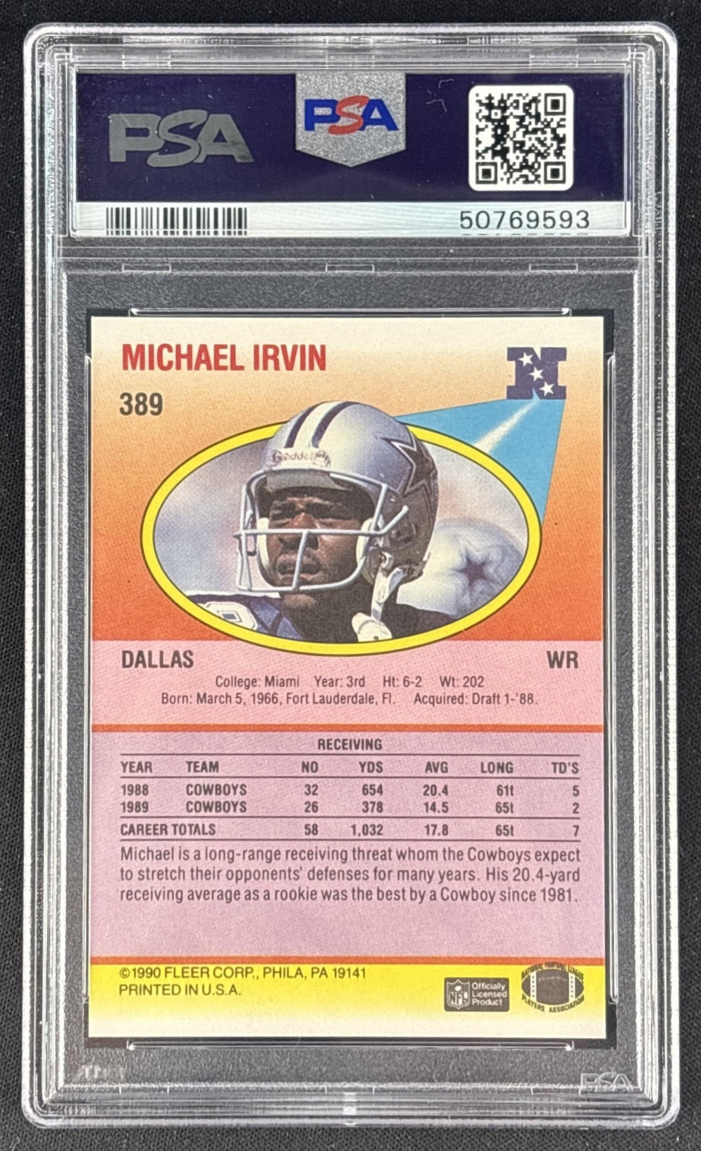Michael Irvin 1990 Fleer PSA 10 Cowboys 50769593 Sports Trading Cards