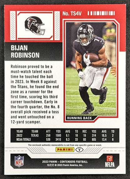 Bijan Robinson 2023 Panini Contenders Rookie Ticket Swatches Patch Falcons back