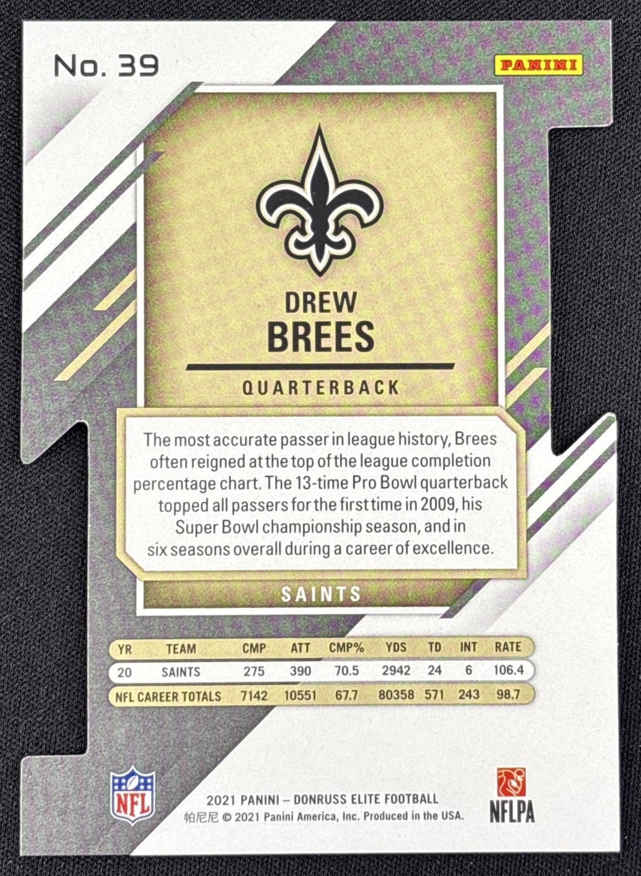 Drew Brees 2021 Panini Donruss Elite Status Die Cut /24 Saints - back
