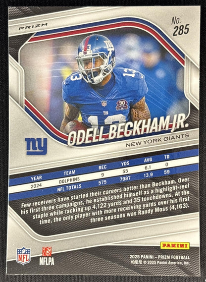 Odell Beckham Jr. 2025 Panini Prizm Neon Green Pulsar Giants back