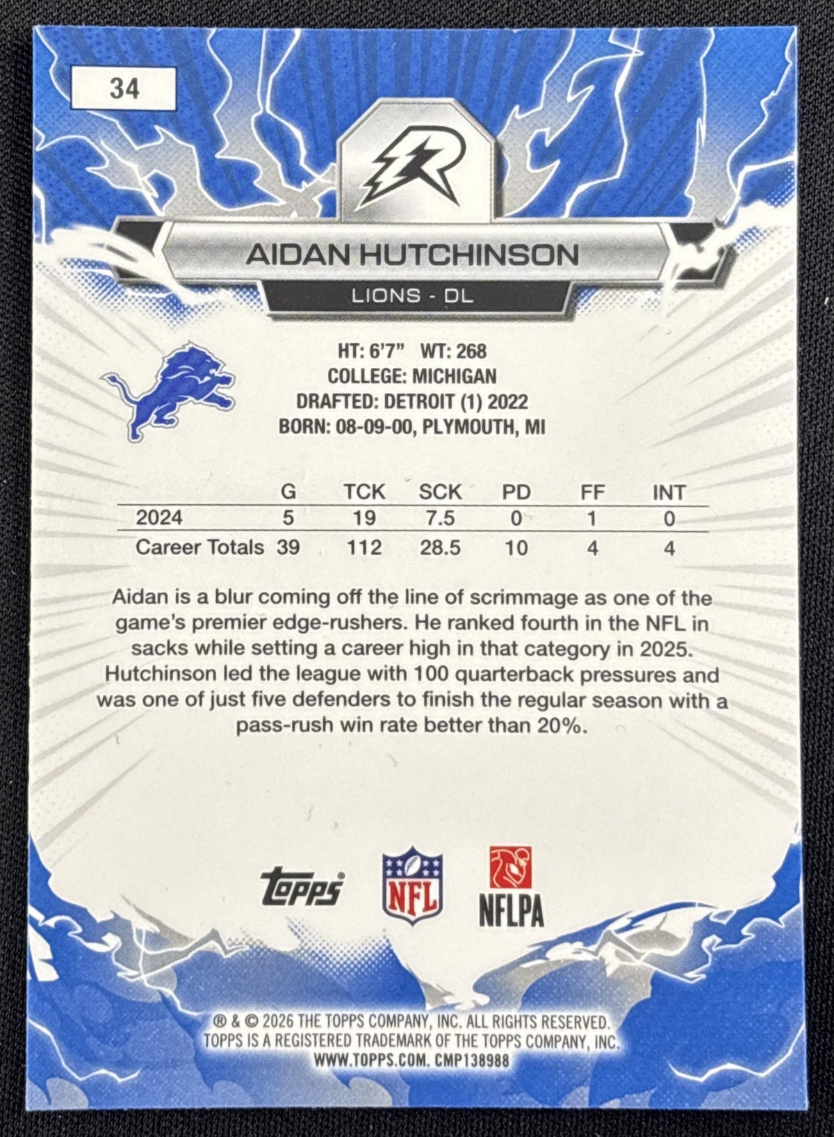 Aidan Hutchinson 2025 Topps Resurgence Surge Refractor /425 Lions
