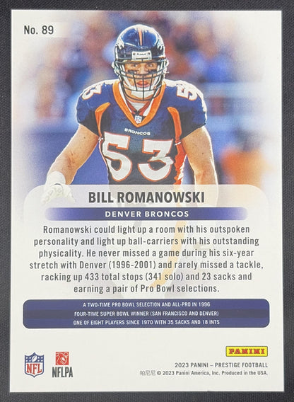 Bill Romanowski 2023 Panini Prestige Xtra Points Green /199 Broncos Sports Trading Card
