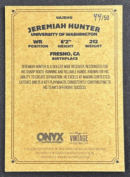 Jeremiah Hunter 2024 Onyx Vintage Collection Green Auto /50 Commanders Redskins