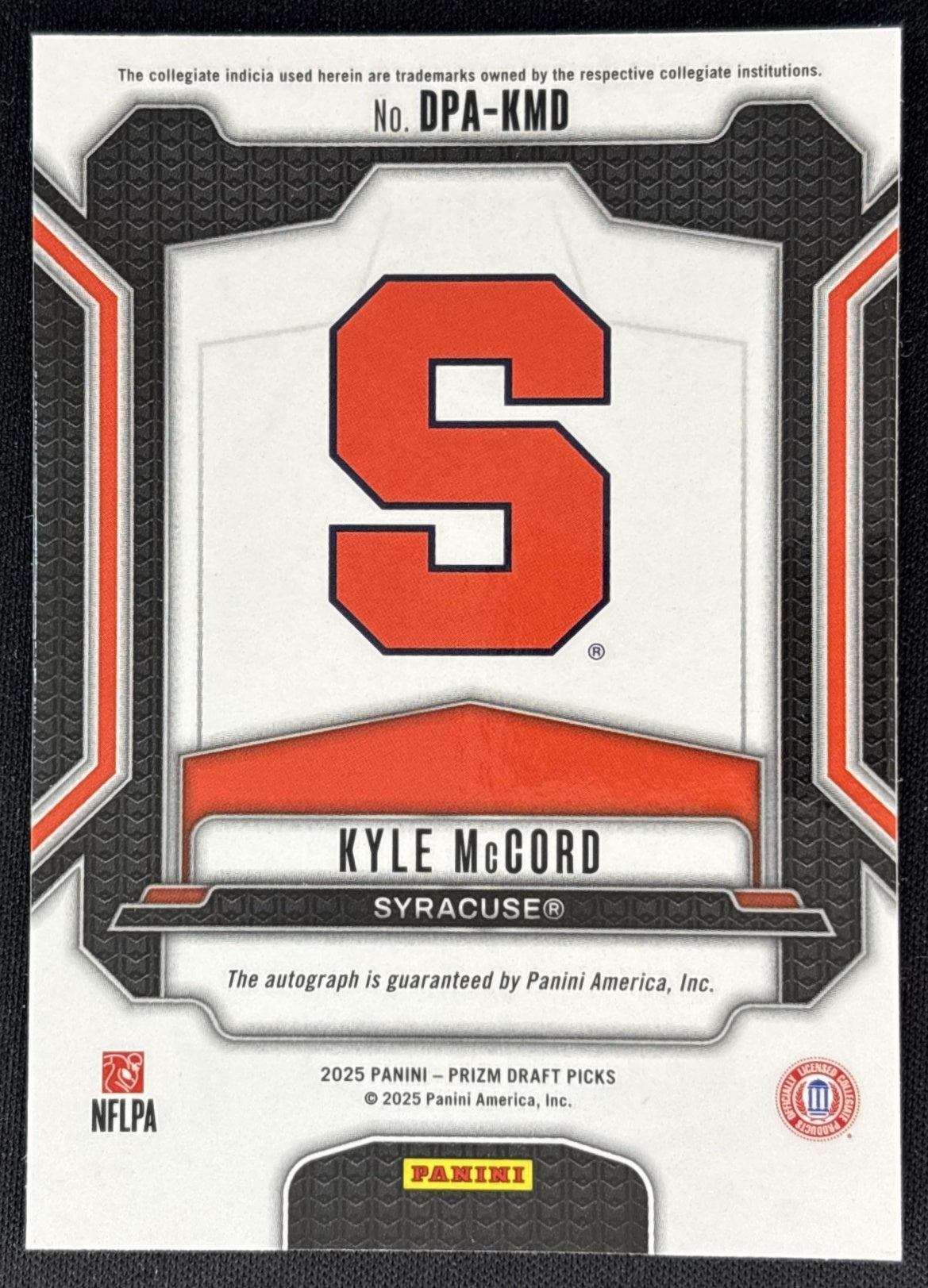 Kyle McCord 2025 Panini Prizm Draft Picks Auto Orange back
