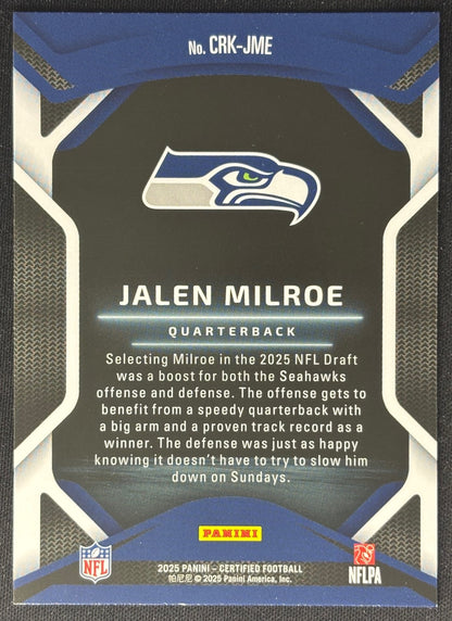 Jalen Milroe 2025 Certified Rookies Seahawks - Back