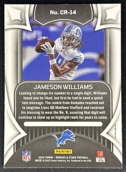 Jameson Williams 2022 Panini Rookies & Stars Crusade Red Plaid Lions Back