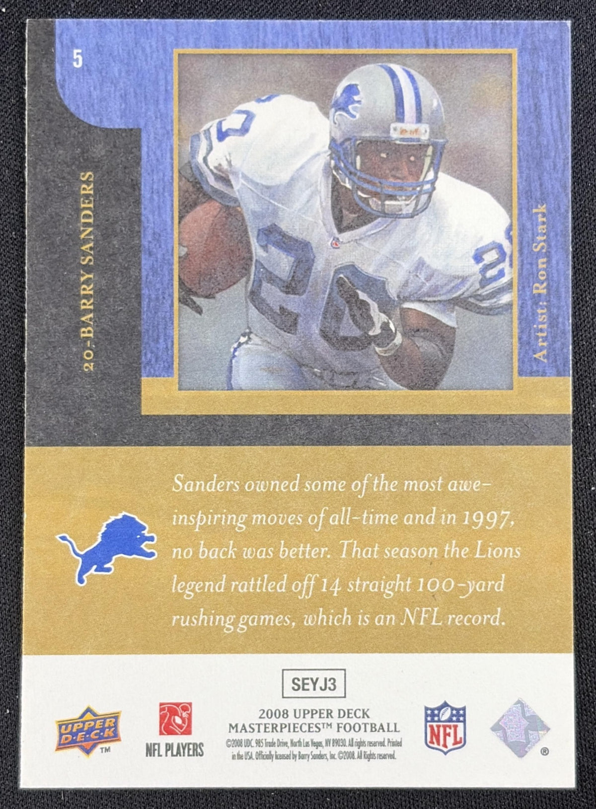 Barry Sanders 2008 Upper Deck Masterpieces Lions Sports Trading Card