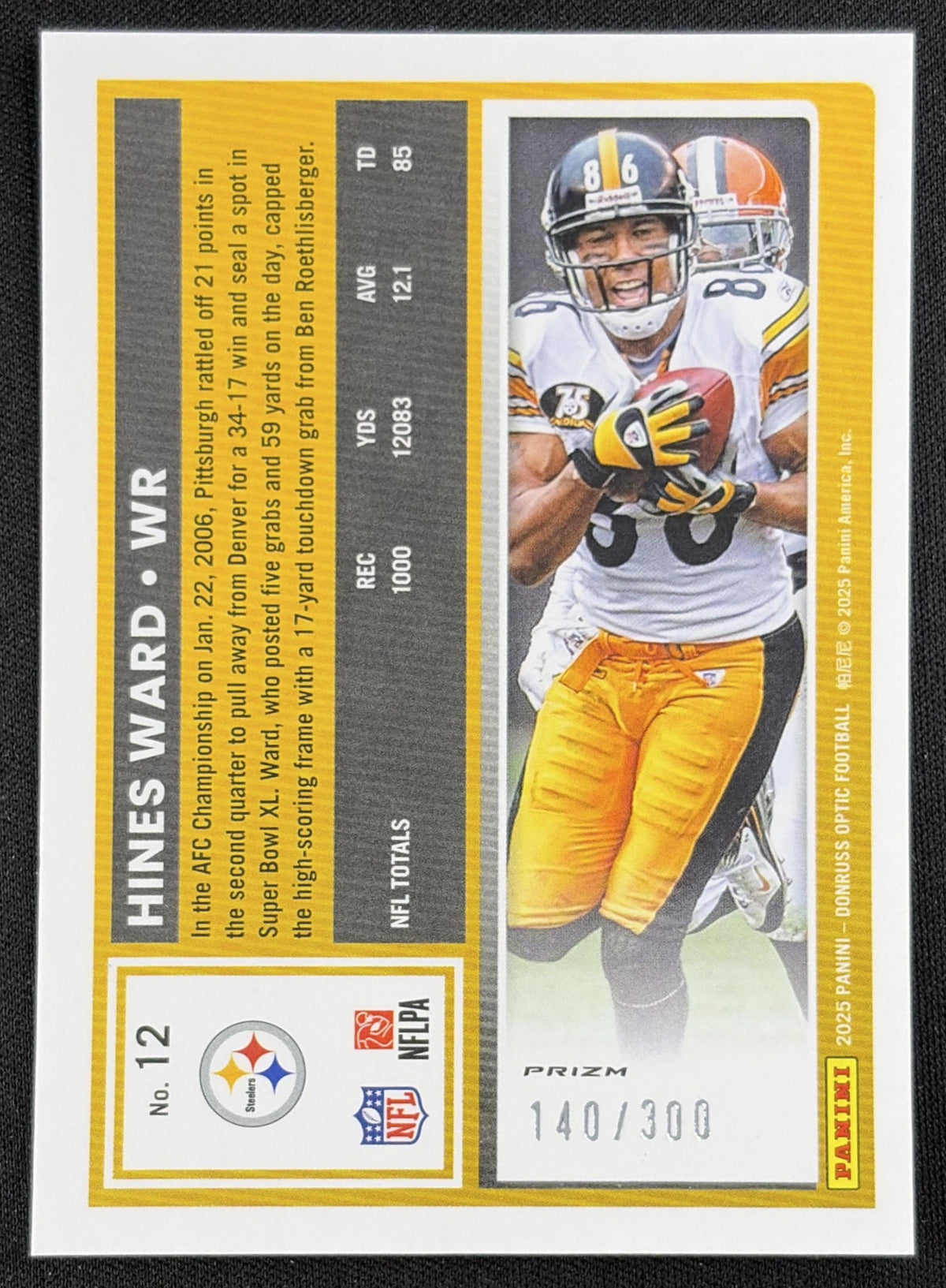 Hines Ward 2025 Panini Donruss Optic Wave Prizm /300 Steelers back