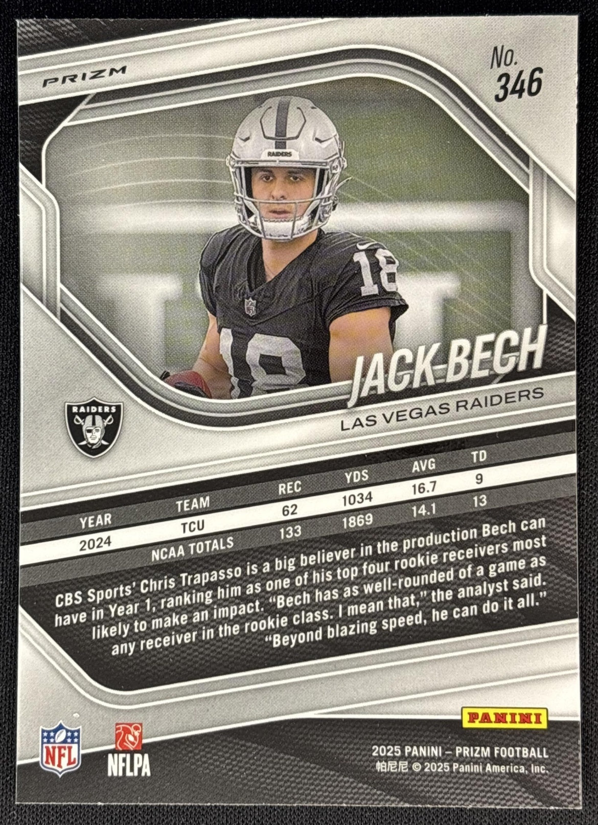 Jack Bech 2025 Panini Prizm Neon Green Pulsar Raiders