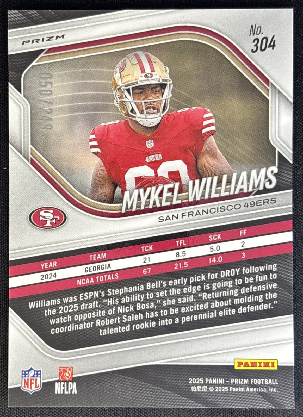 Mykel Williams 2025 Panini Prizm Orange /249 49ers Football