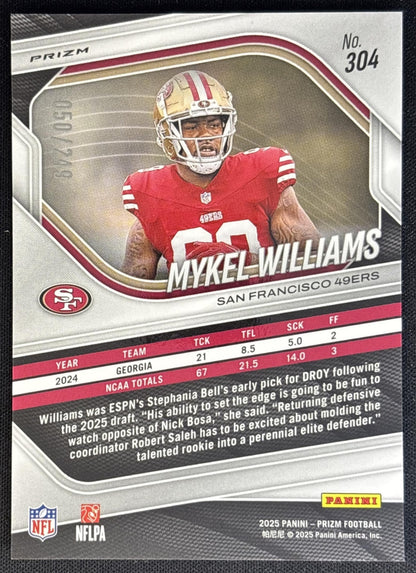 Mykel Williams 2025 Panini Prizm Orange /249 49ers Football