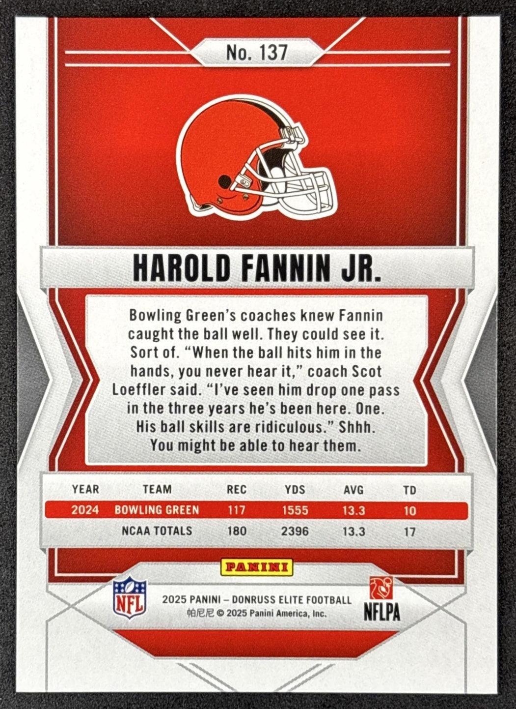 Harold Fannin Jr. 2025 Donruss Elite Rookies Status Metallic Orange /849 Browns