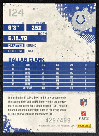 Dallas Clark 2010 Panini Score Scorecard /499 Colts