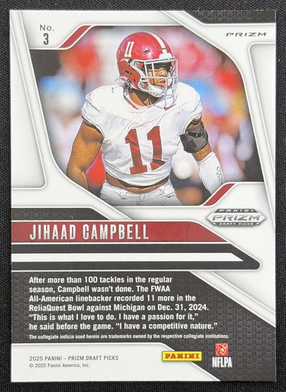 Jihaad Campbell 2025 Panini Prizm Draft Picks Gold Ice Eagles
