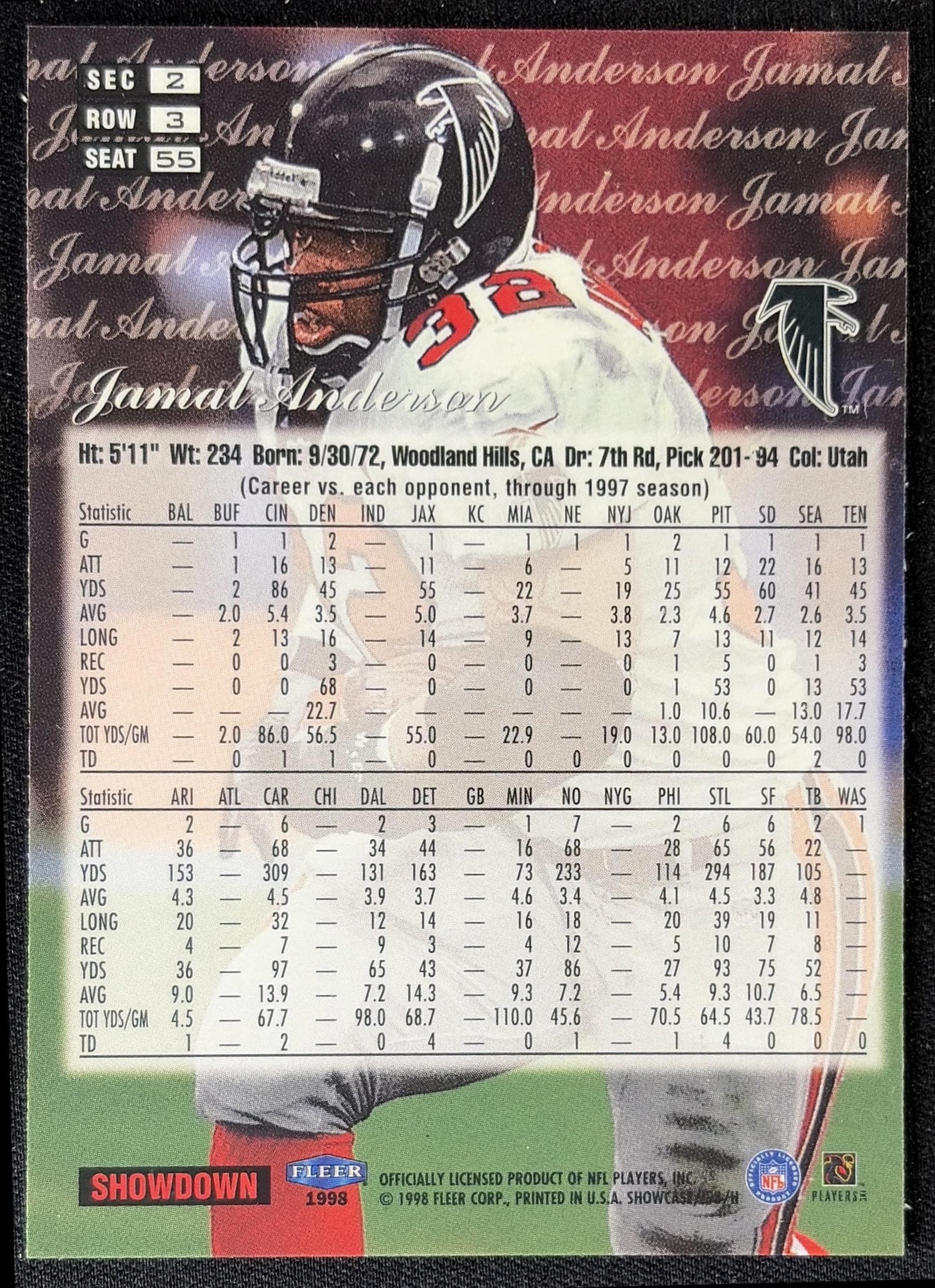 Jamal Anderson 1998 Fleer Flair Showcase Row 3 Falcons