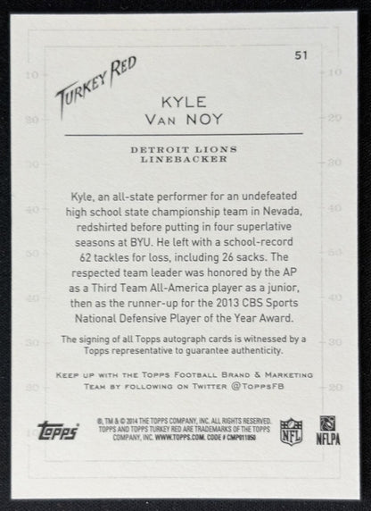 Kyle Van Noy 2014 Topps Turkey Red Auto Lions Sports Trading Cards