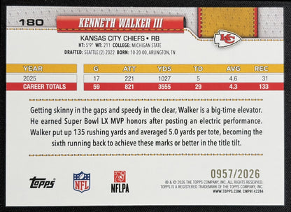Kenneth Walker III 2026 Topps Gold /2026 Chiefs - back