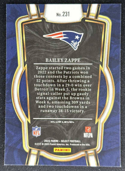 Bailey Zappe 2022 Panini Select Patriots Sports Trading Card