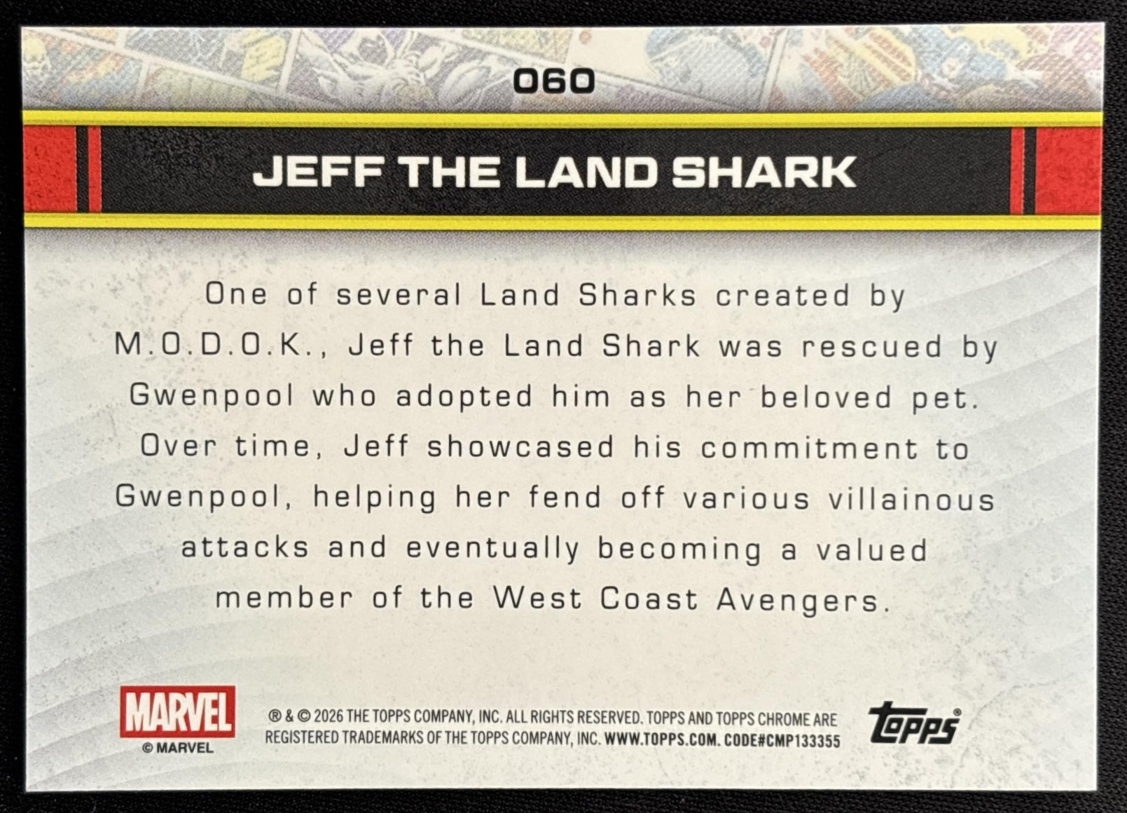 Jeff the Land Shark 2026 Topps Chrome Marvel Comics back