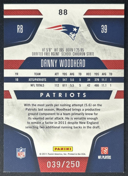 Danny Woodhead 2011 Panini Certified Mirror Red /250 Patriots back