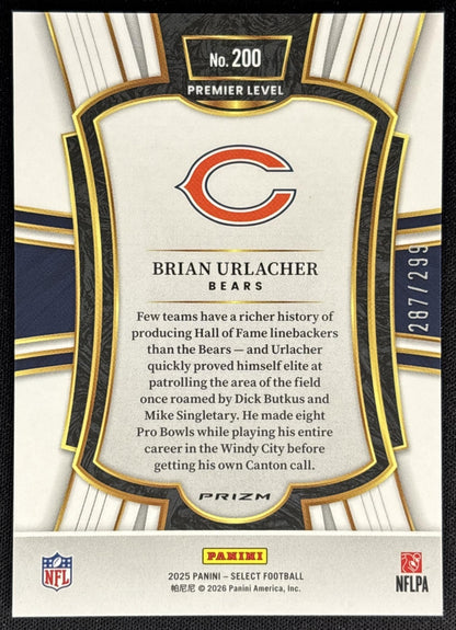 Brian Urlacher 2025 Panini Select Premier Level Tri-Color Prizm /299 Bears back