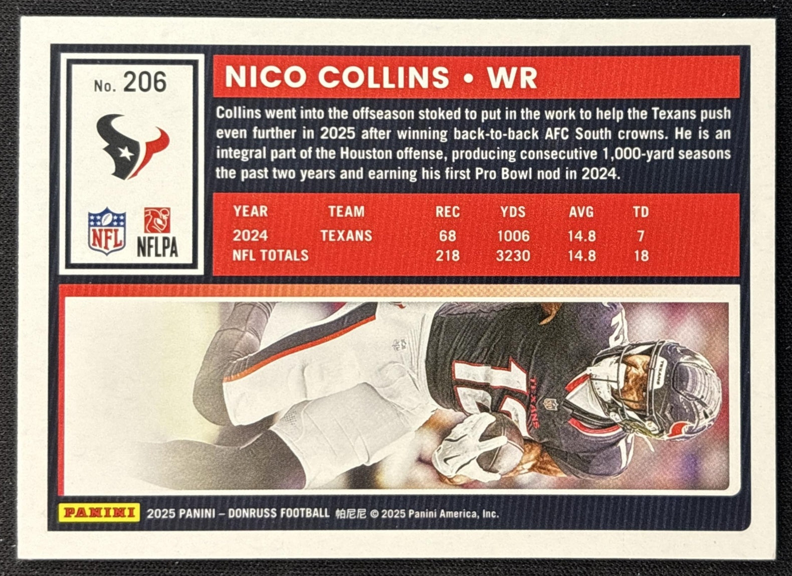 Nico Collins 2025 Panini Donruss Press Proof Purple Texans back