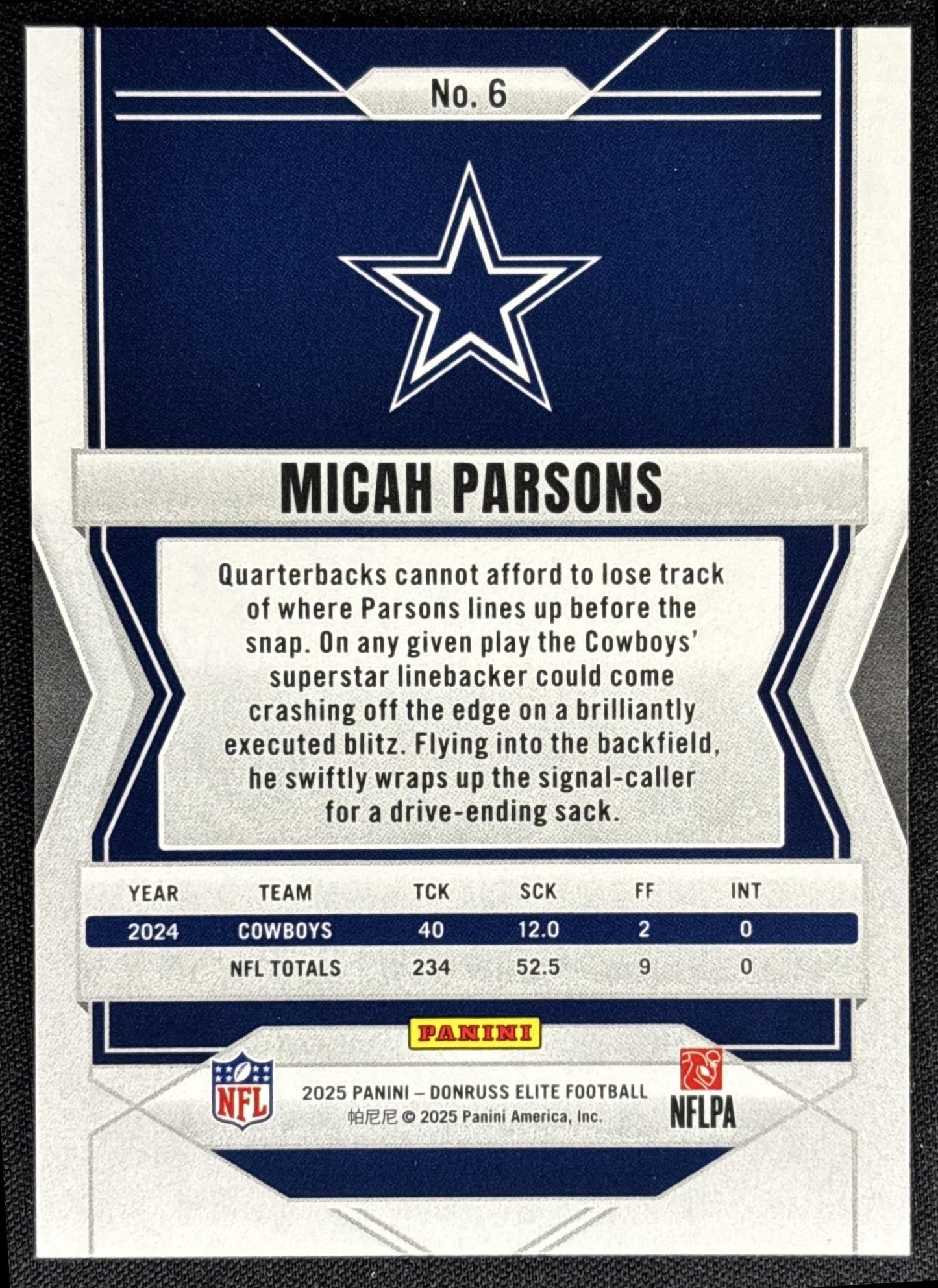 Micah Parsons 2025 Panini Donruss Elite Status Metallic Orange /849 Cowboys