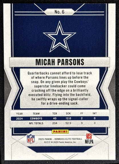 Micah Parsons 2025 Panini Donruss Elite Status Metallic Orange /849 Cowboys