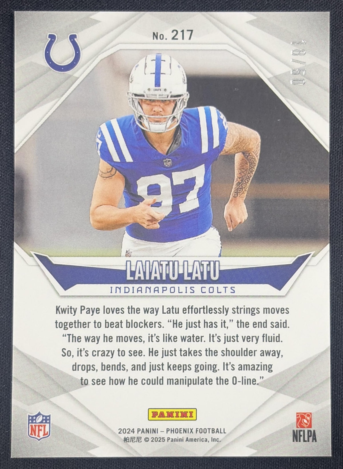 Laiatu Latu 2024 Panini Phoenix Blue /50 Colts