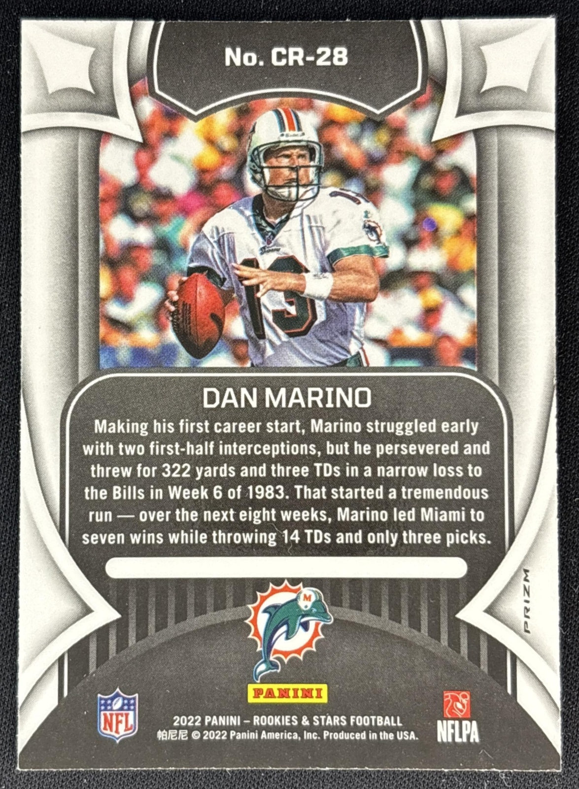 Dan Marino 2022 Panini Rookies & Stars Crusade Red Plaid Dolphins Back