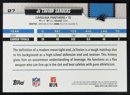 Ja'Tavion Sanders 2026 Topps Rainbow Foil Panthers