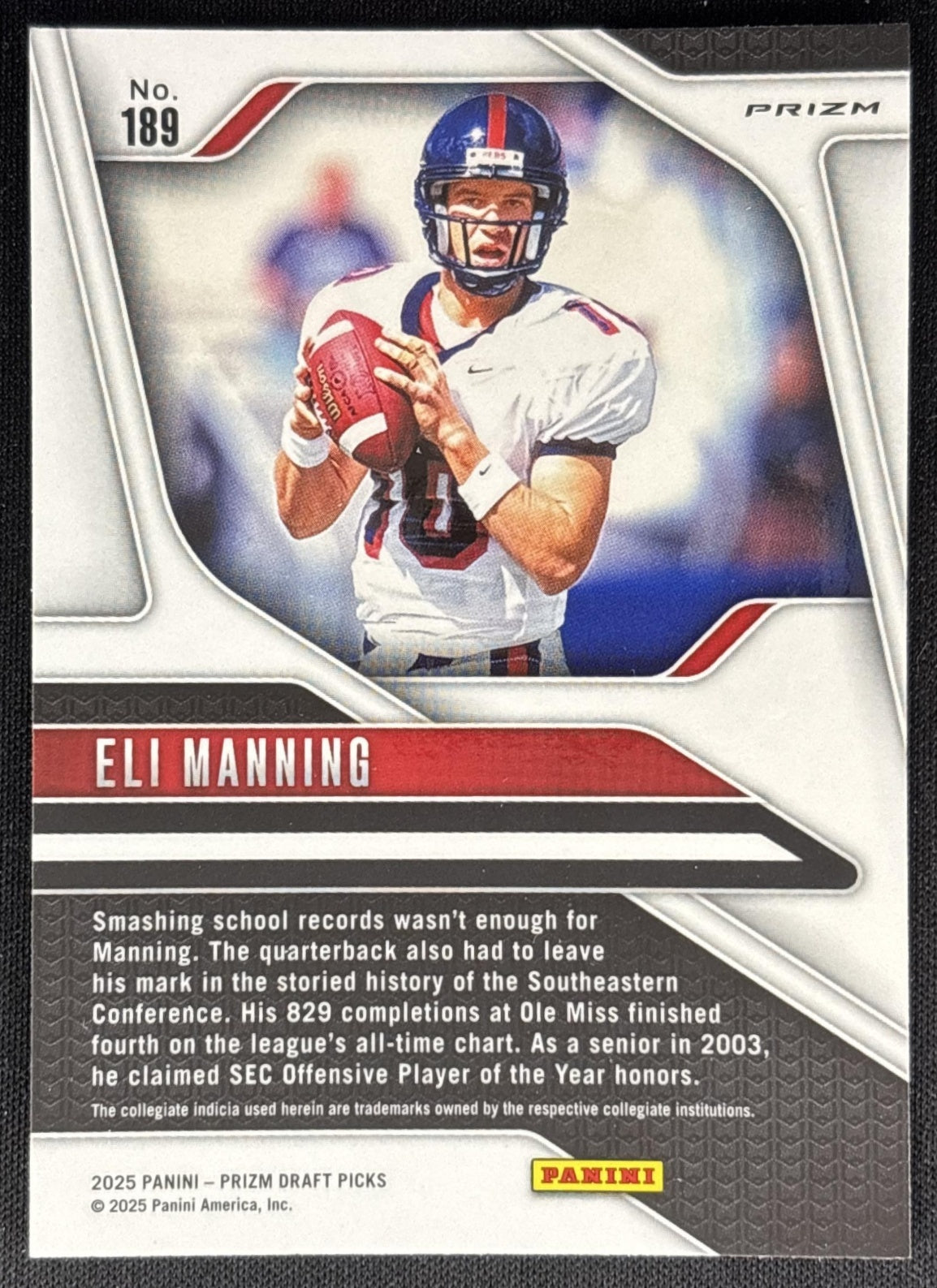 Eli Manning 2025 Panini Prizm Draft Picks Red Ice Rebels Giants Sports Trading Cards